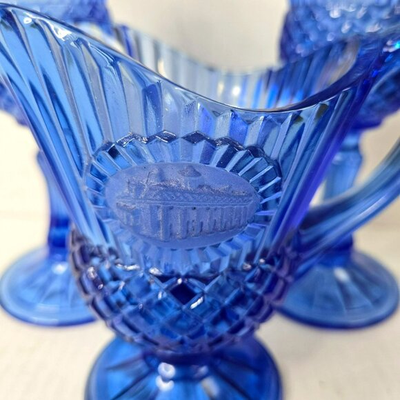 VTG 70s Blue Fostoria Avon George Martha Washington Goblets & Mt. Vernon Pitcher - Picture 8 of 9